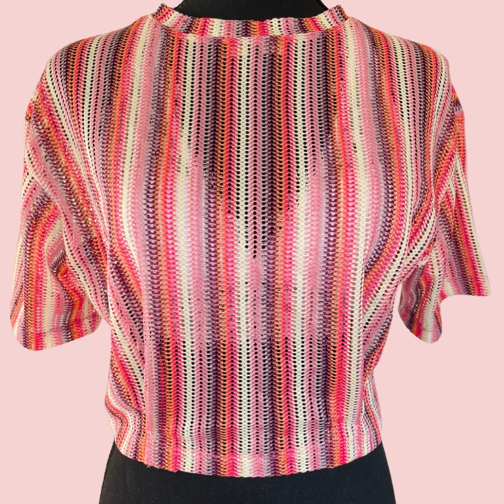Restricted Department multicolor pink striped mesh boxy crop top tee size XS